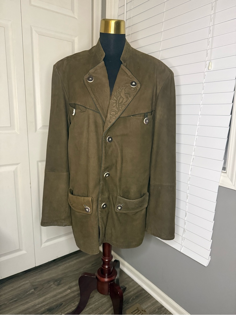 Vintage Landhaus Naturally Brown Leather Jacket Embroidered Western XL Coat